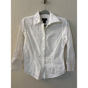 Brooks Brothers Eyelet Shirt White Button Down Long Sleeve Cotton Sz 6‎